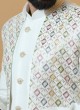 Sequins Embroidered White Nehru Jacket Set